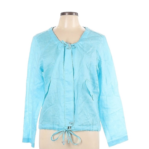 Vintage J. Marco 100% Linen Zip Button down Jacket crop Top Size Large - Picture 3 of 9